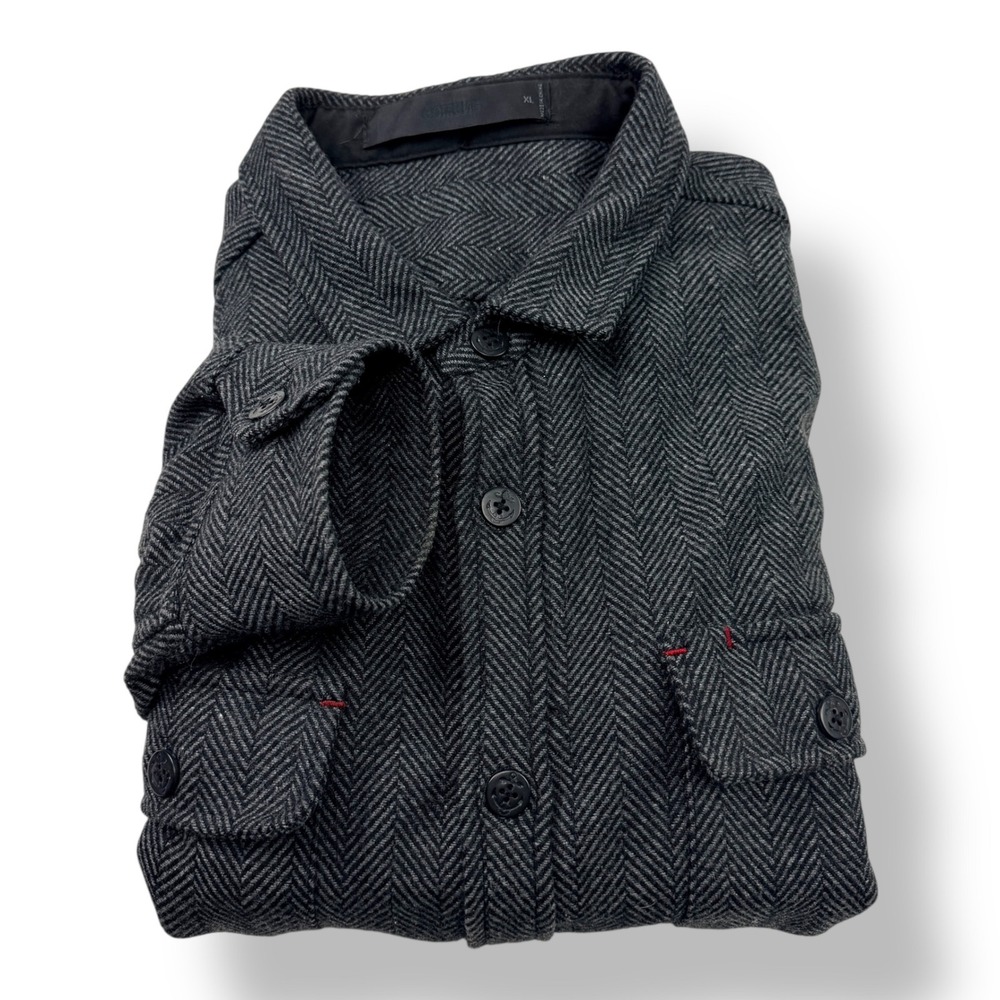 Comune Claude Stacker Wool Blend Herringbone Shirt Jacket Mens XL Gray Shacket‎